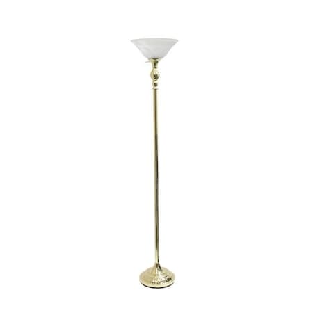 Elegant Designs LF2001-GLD 1 Light Torchiere Floor Lamp With Marbleized White Glass Shade; Gold